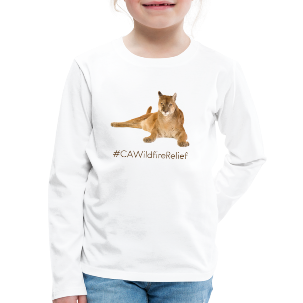 Mountain Lion •  kids' Premium Long Sleeve T-Shirt #CAWildfireRelief - white