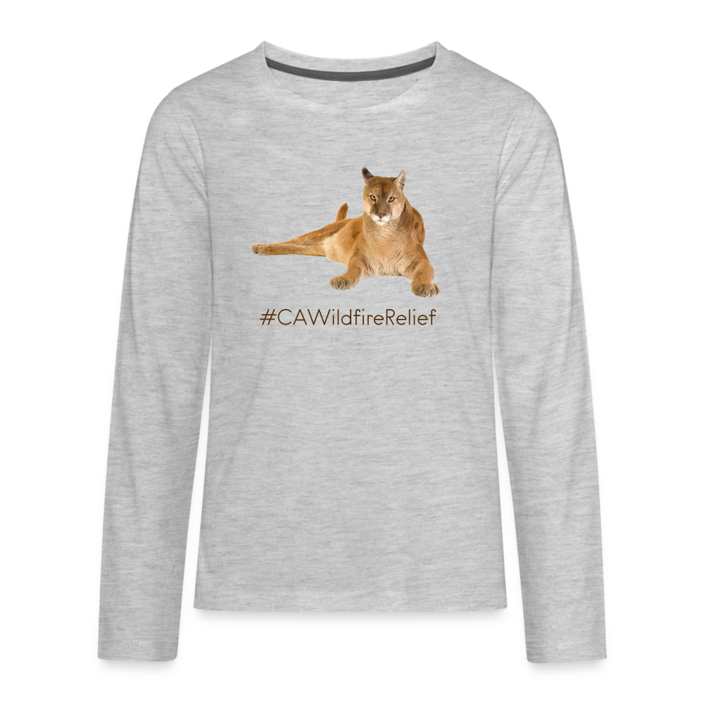 Mountain Lion •  kids' Premium Long Sleeve T-Shirt #CAWildfireRelief - heather gray