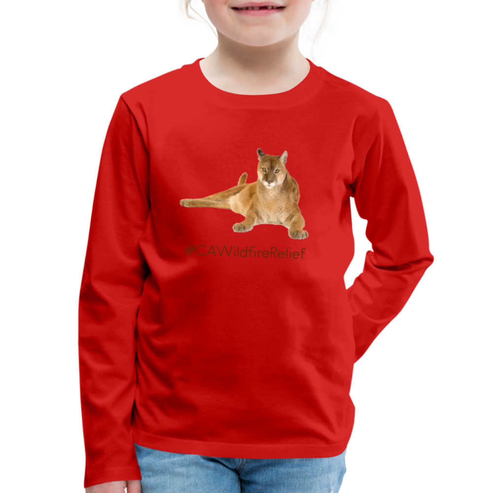 Mountain Lion •  kids' Premium Long Sleeve T-Shirt #CAWildfireRelief - red