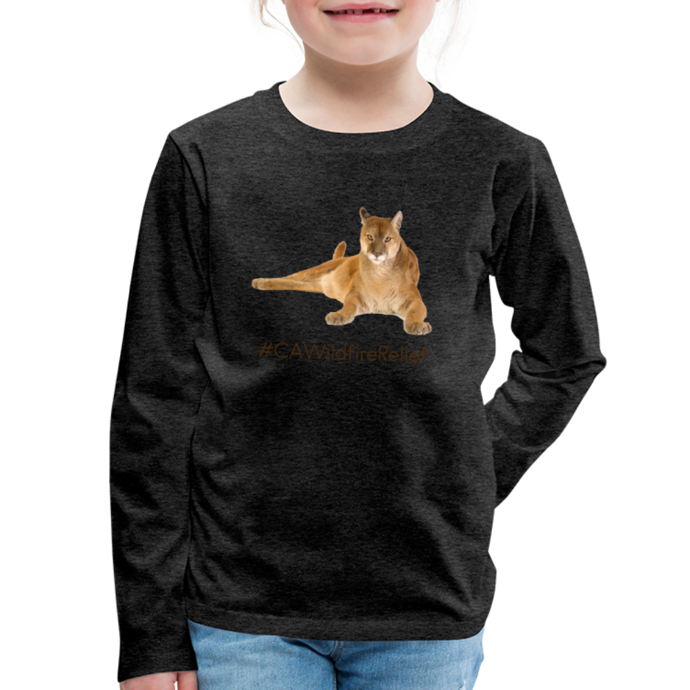 Mountain Lion •  kids' Premium Long Sleeve T-Shirt #CAWildfireRelief - charcoal grey