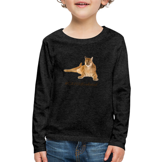 Mountain Lion •  kids' Premium Long Sleeve T-Shirt #CAWildfireRelief - charcoal grey