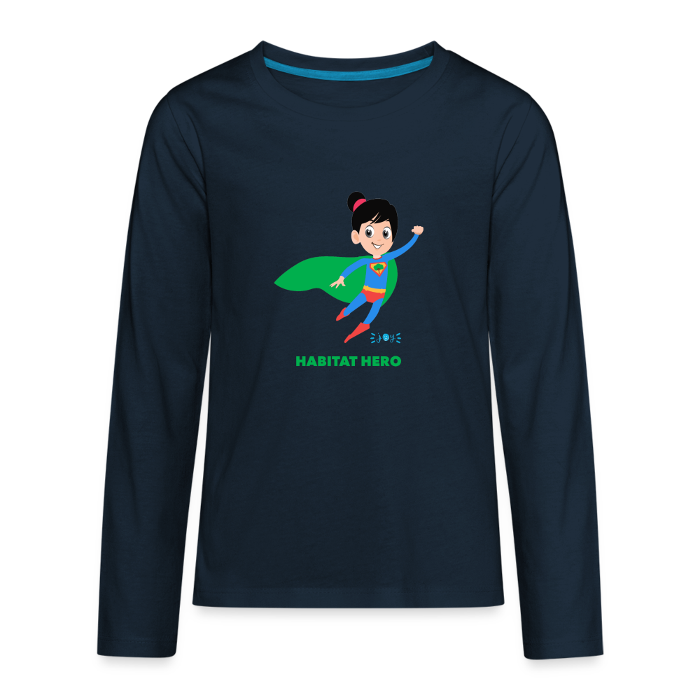 Habitat Hero •  Kids Premium Long Sleeve T-Shirt -S4 #CAWildfireRelief - deep navy