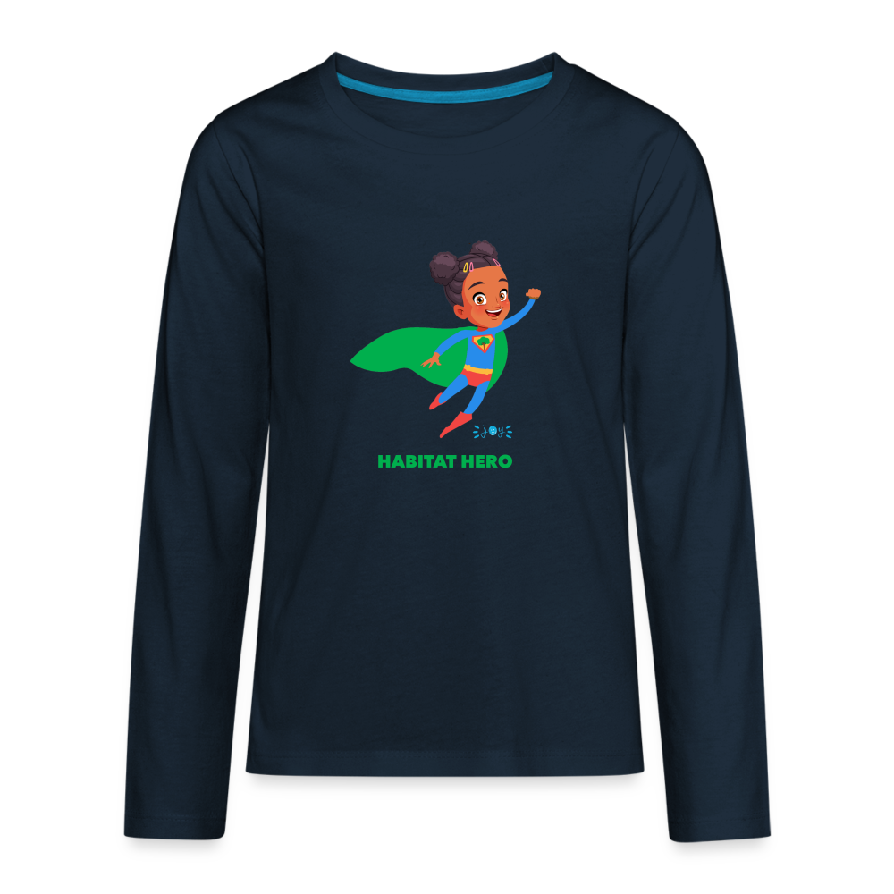 Habitat Hero •  Kids Premium Long Sleeve T-Shirt -S2 #CAWildfireRelief - deep navy